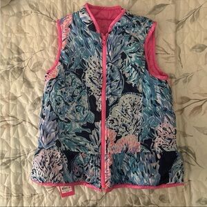 Lilly Pulitzer Girls Melanie Reversible Quilted Vest Neon Pink Size M